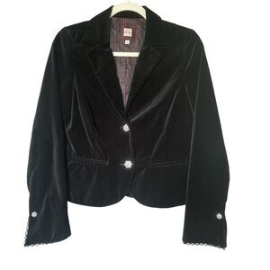 Old Navy Black Velvet Blazer Rhinestone Buttons Holiday Events Bling Sz L